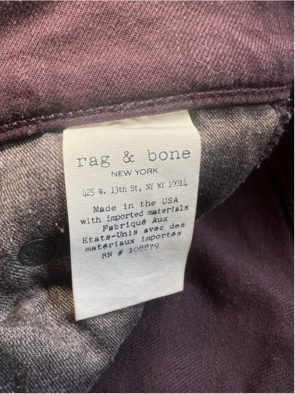 RAG & BONE Jeans Burgundy Slim Fit Boyfriend Stretch Modern Women’s Size 26 - Picture 15 of 15